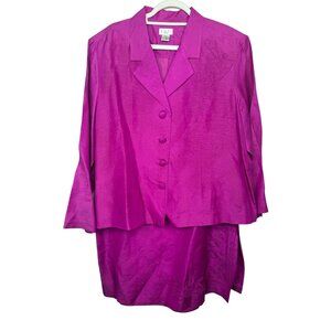 ISC Fuchsia Pink Silk Linen Embroidered 2 Piece Skirt Suit 2X